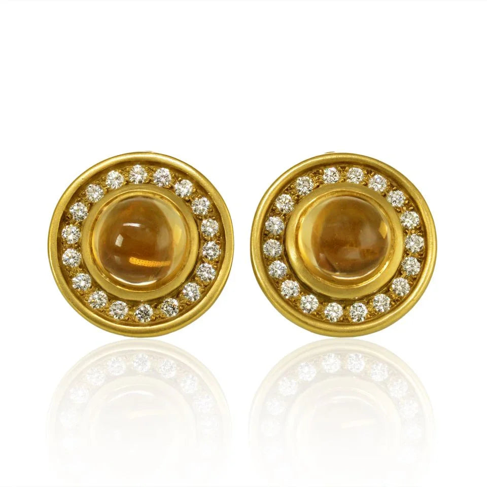 Kieselstein Cord 18K Yellow Gold Diamond & Citrine Round Clip-On Earrings - The Back Vault