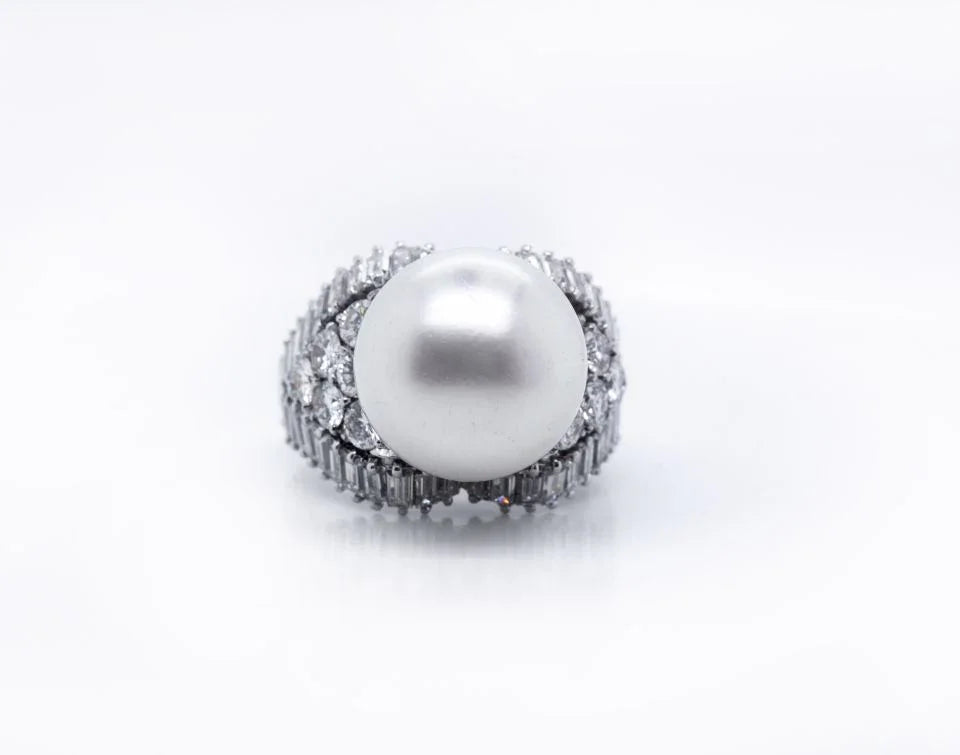1960's Platinum Pearl & Diamond Ring - The Back Vault