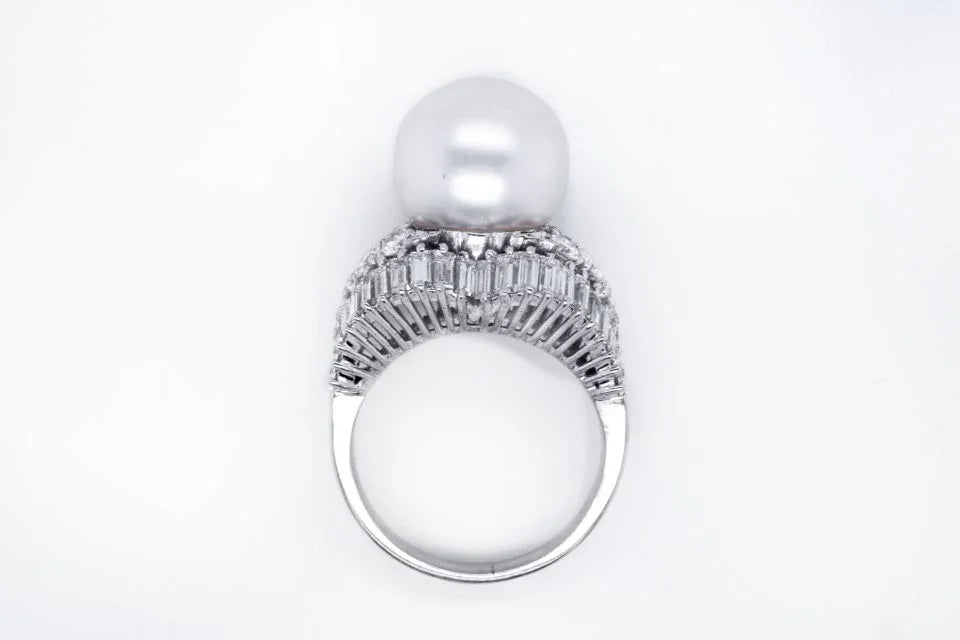 1960's Platinum Pearl & Diamond Ring - The Back Vault