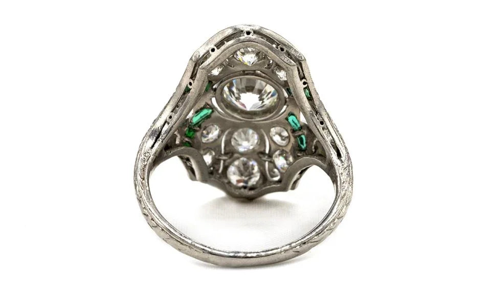 Art Deco Platinum Diamond & Emerald Ring - The Back Vault