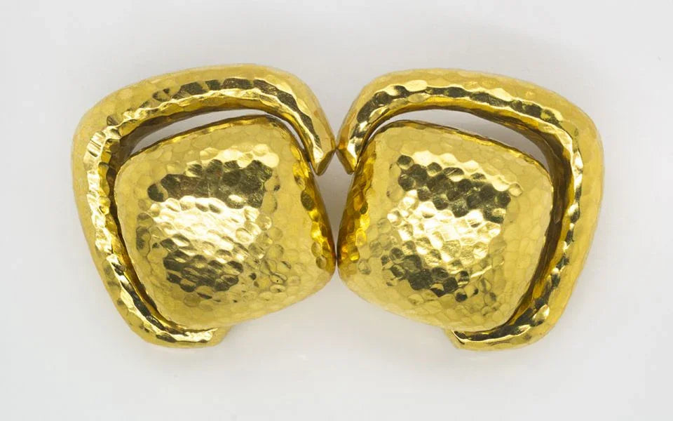 David Webb Hammered Platinum & 18K Yellow Gold Door Knocker Clip-On Earrings - The Back Vault