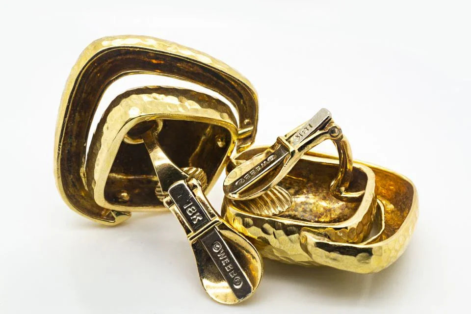 David Webb Hammered Platinum & 18K Yellow Gold Door Knocker Clip-On Earrings - The Back Vault