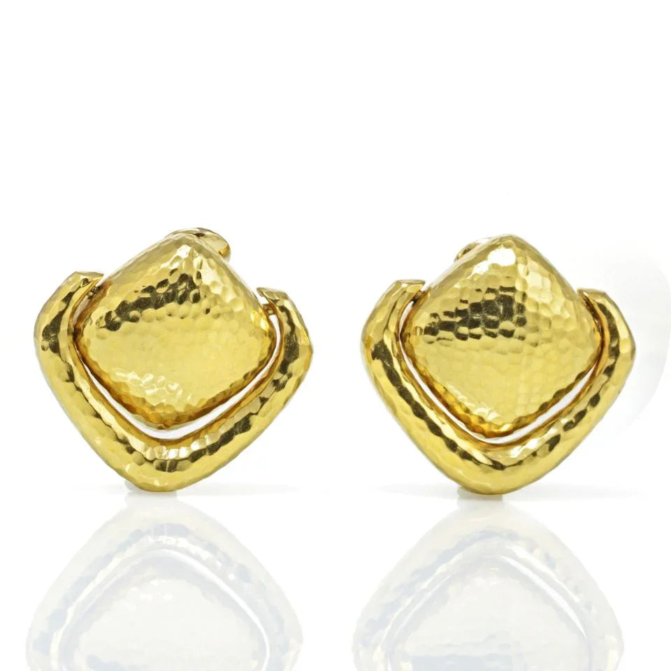 David Webb Hammered Platinum & 18K Yellow Gold Door Knocker Clip-On Earrings - The Back Vault