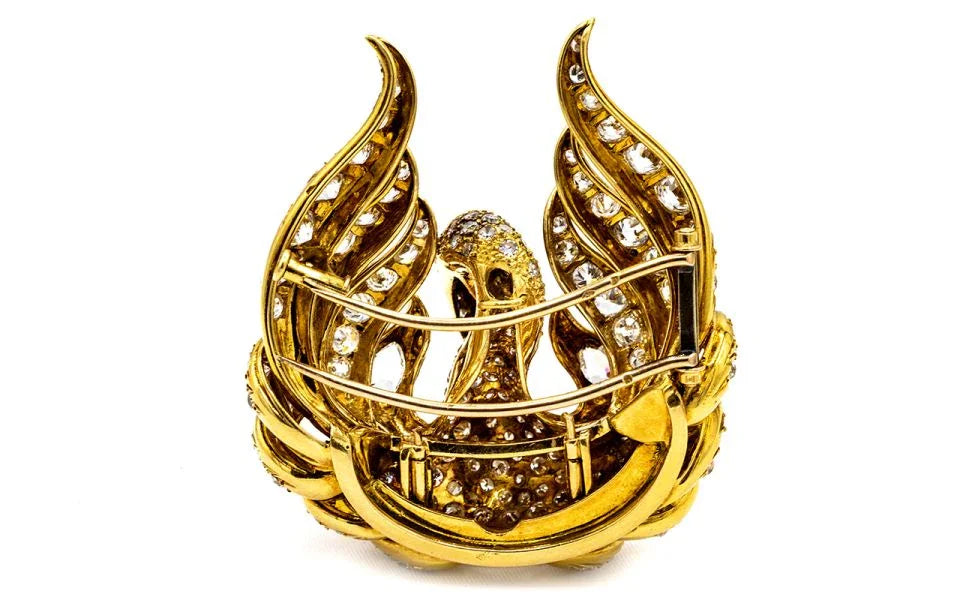 French 18K Yellow Gold Swan Diamond 16.00cttw Brooch - The Back Vault