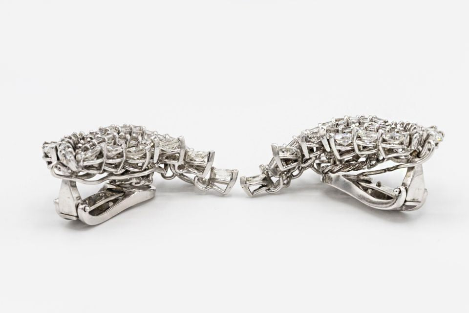 Art Deco Platinum Diamond 10.00cttw Leaf Earrings