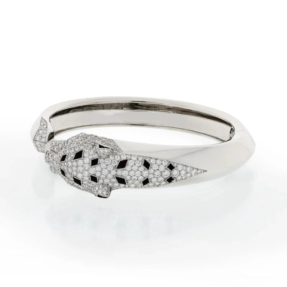Cartier Panthere 18K White Gold Diamond Cuff Bangle Bracelet - The Back Vault
