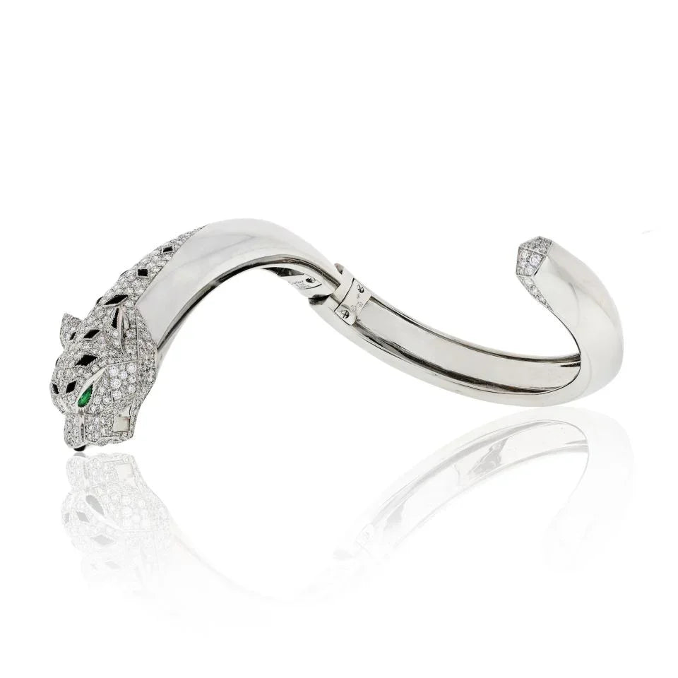 Cartier Panthere 18K White Gold Diamond Cuff Bangle Bracelet - The Back Vault
