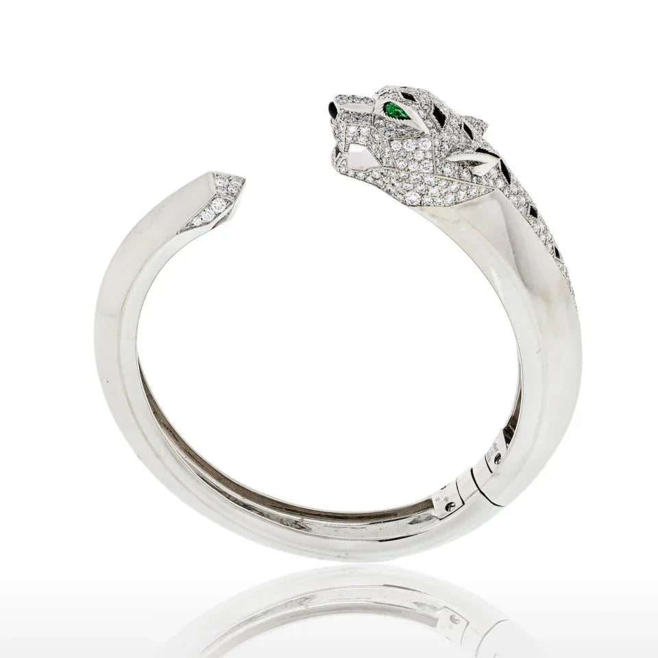 Cartier Panthere 18K White Gold Diamond Cuff Bangle Bracelet - The Back Vault