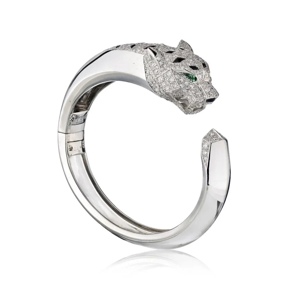 Cartier Panthere 18K White Gold Diamond Cuff Bangle Bracelet – The