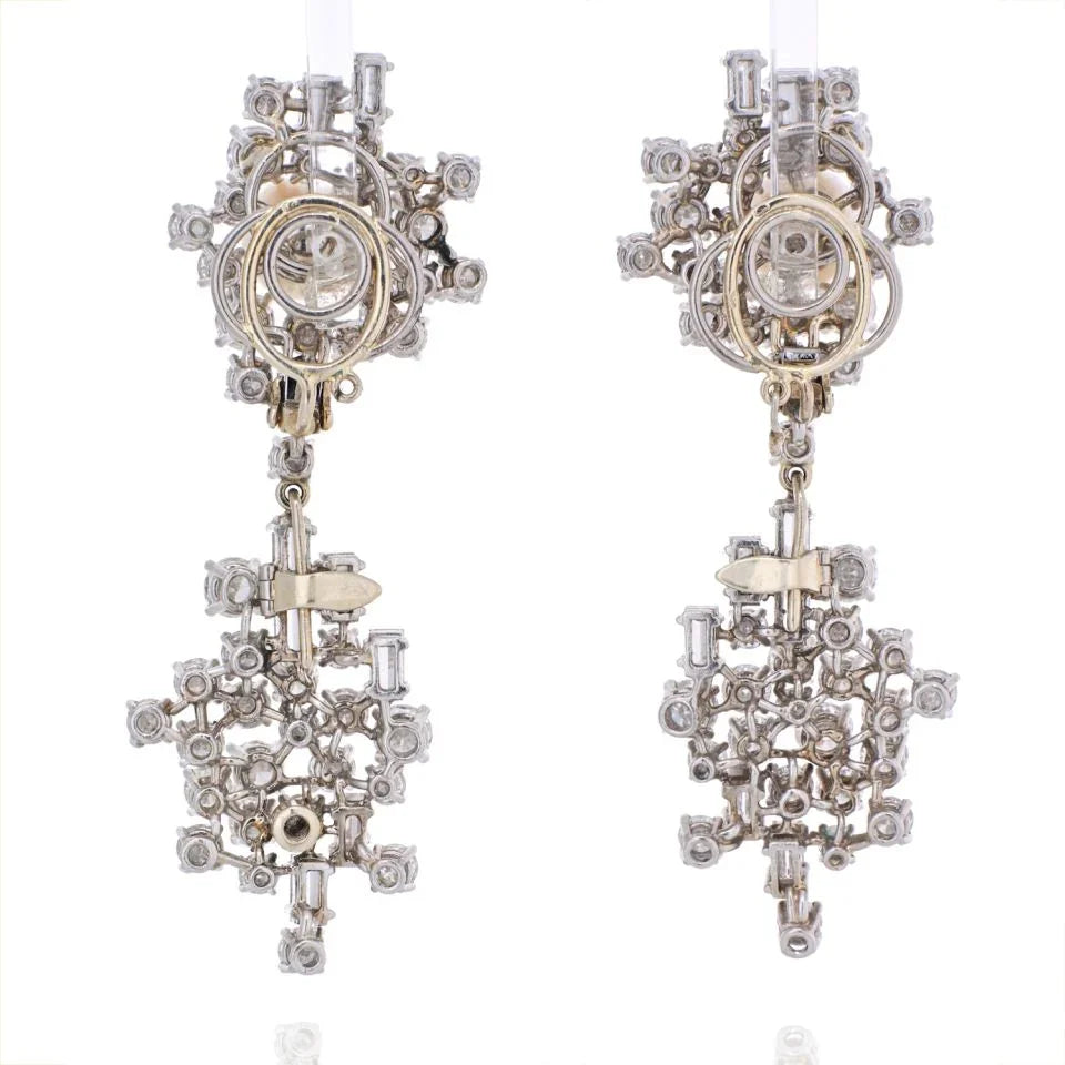 Chaumet 1950's Platinum Diamond And Pearl Drop Dangle Earrings - The Back Vault