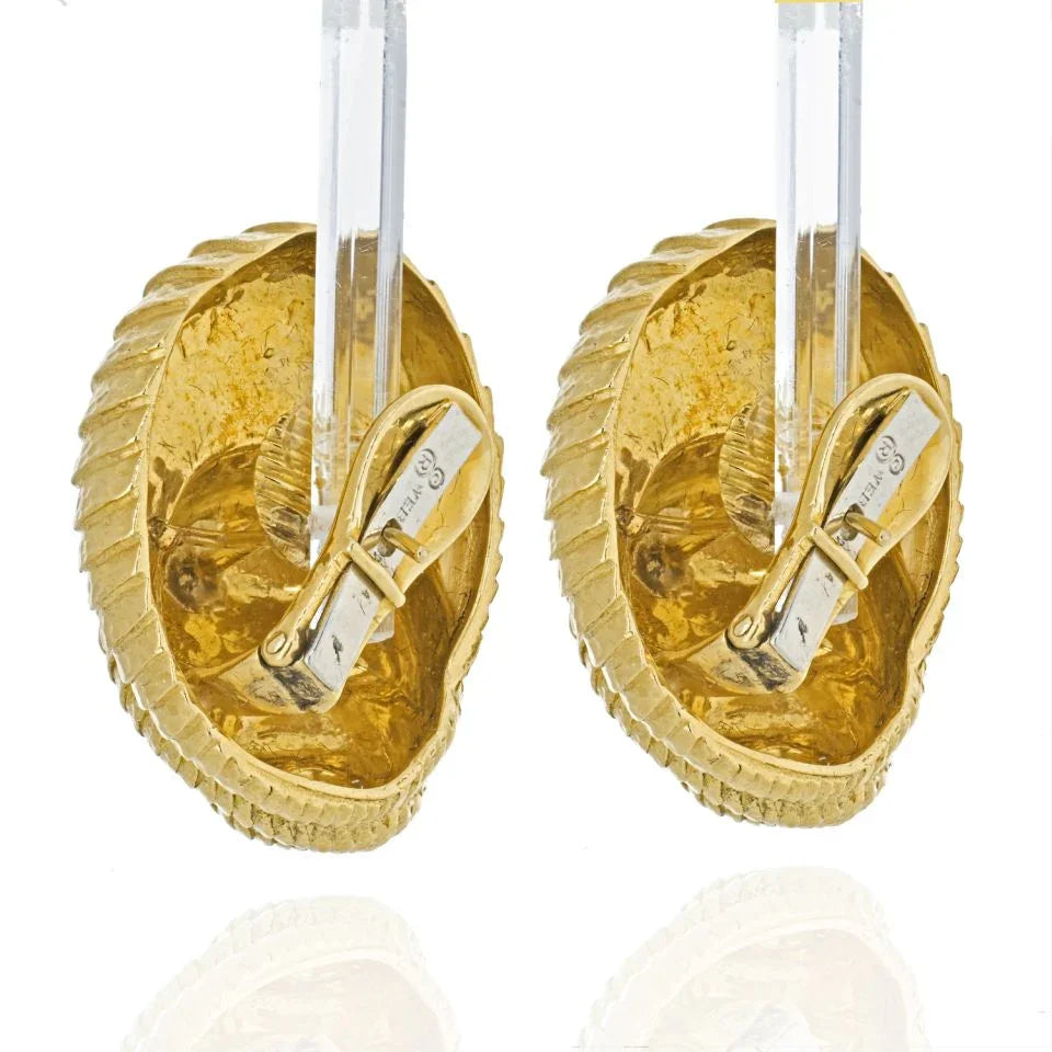 David Webb Shell Platinum & 18K Yellow Gold Hammered Finish Earrings - The Back Vault