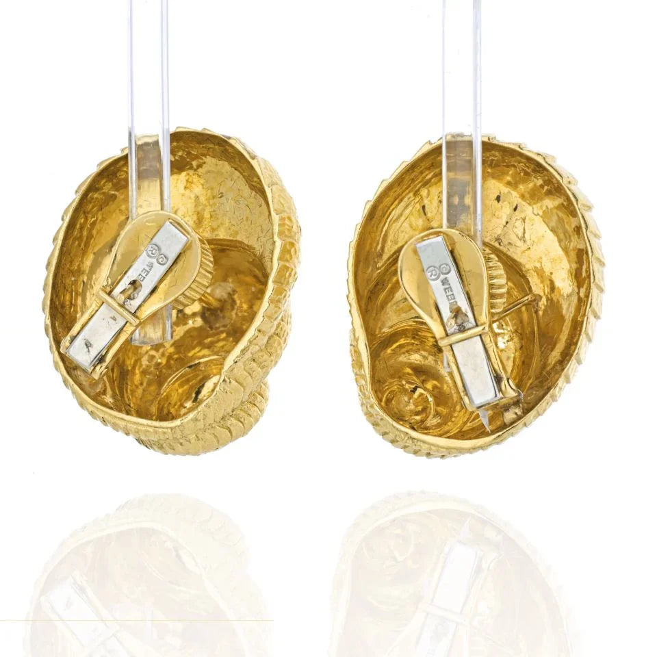 David Webb Shell Platinum & 18K Yellow Gold Hammered Finish Earrings - The Back Vault