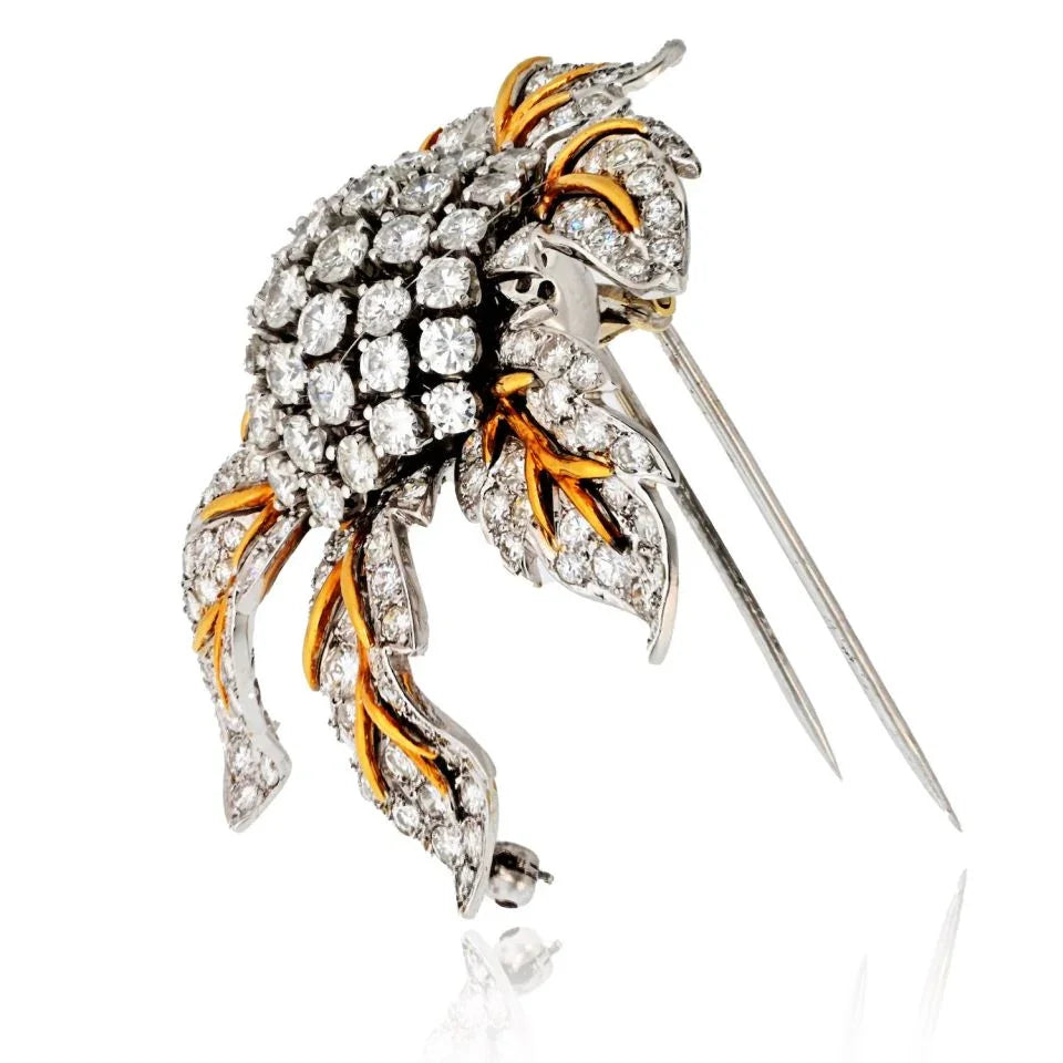 1970's Platinum & 18K Yellow Gold 25 Carat Diamond Flower Brooch - The Back Vault