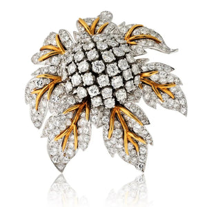 1970's Platinum & 18K Yellow Gold 25 Carat Diamond Flower Brooch