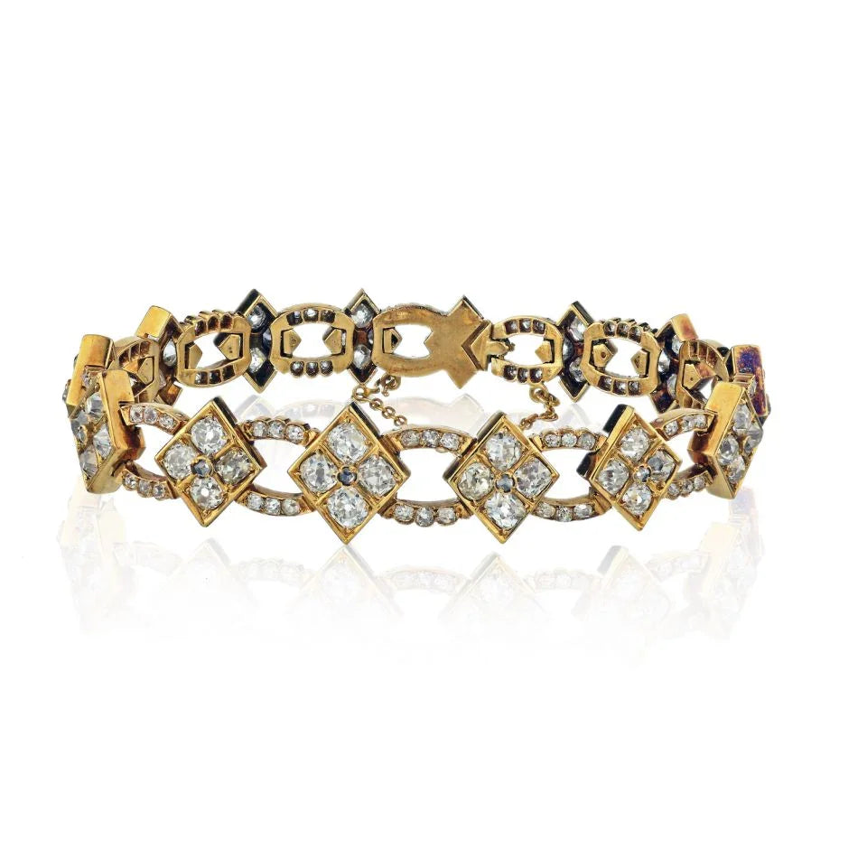 Navette 18K Yellow Gold Old-Cut 12 carat Diamond Bracelet - The Back Vault