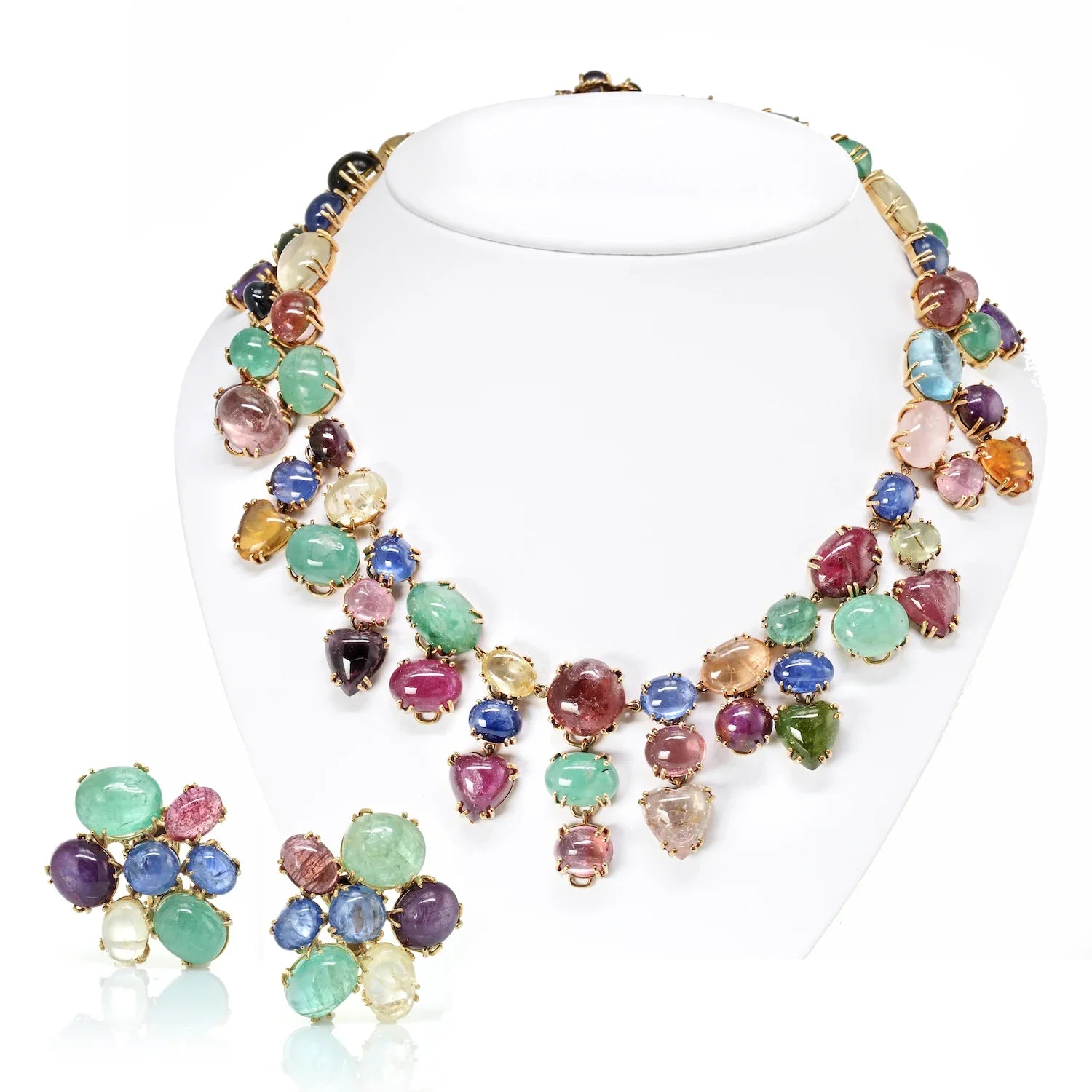 Seaman Schepps Multi Gems 18K Yellow Gold Necklace & Earrings Jewelry Set - The Back Vault