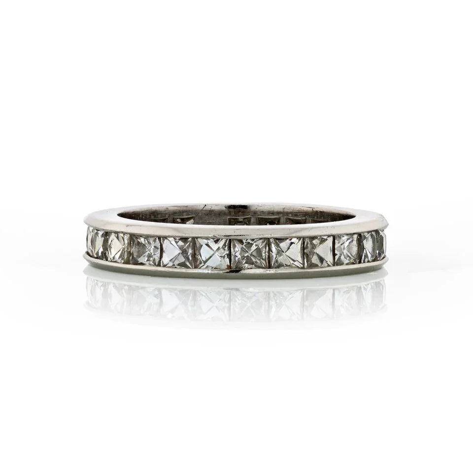 French Cut Platinum 3.00cttw Channel Set Diamond Eternity Band - The Back Vault