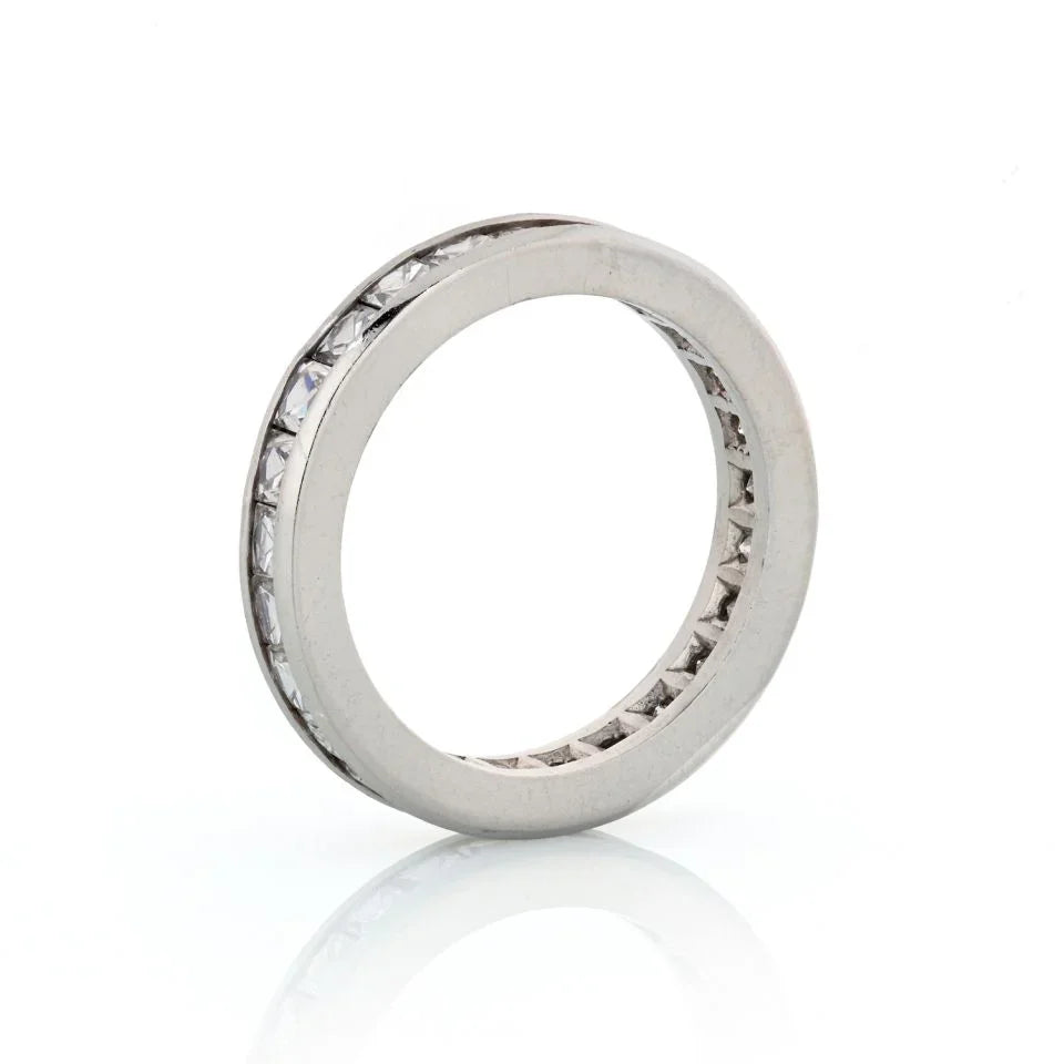 French Cut Platinum 3.00cttw Channel Set Diamond Eternity Band - The Back Vault