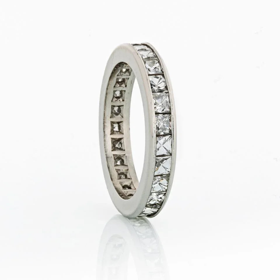 French Cut Platinum 3.00cttw Channel Set Diamond Eternity Band - The Back Vault