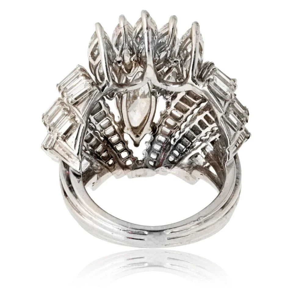 1960's Platinum 8 Carats Estate Marquise Baguette Cocktail Diamond Ring - The Back Vault