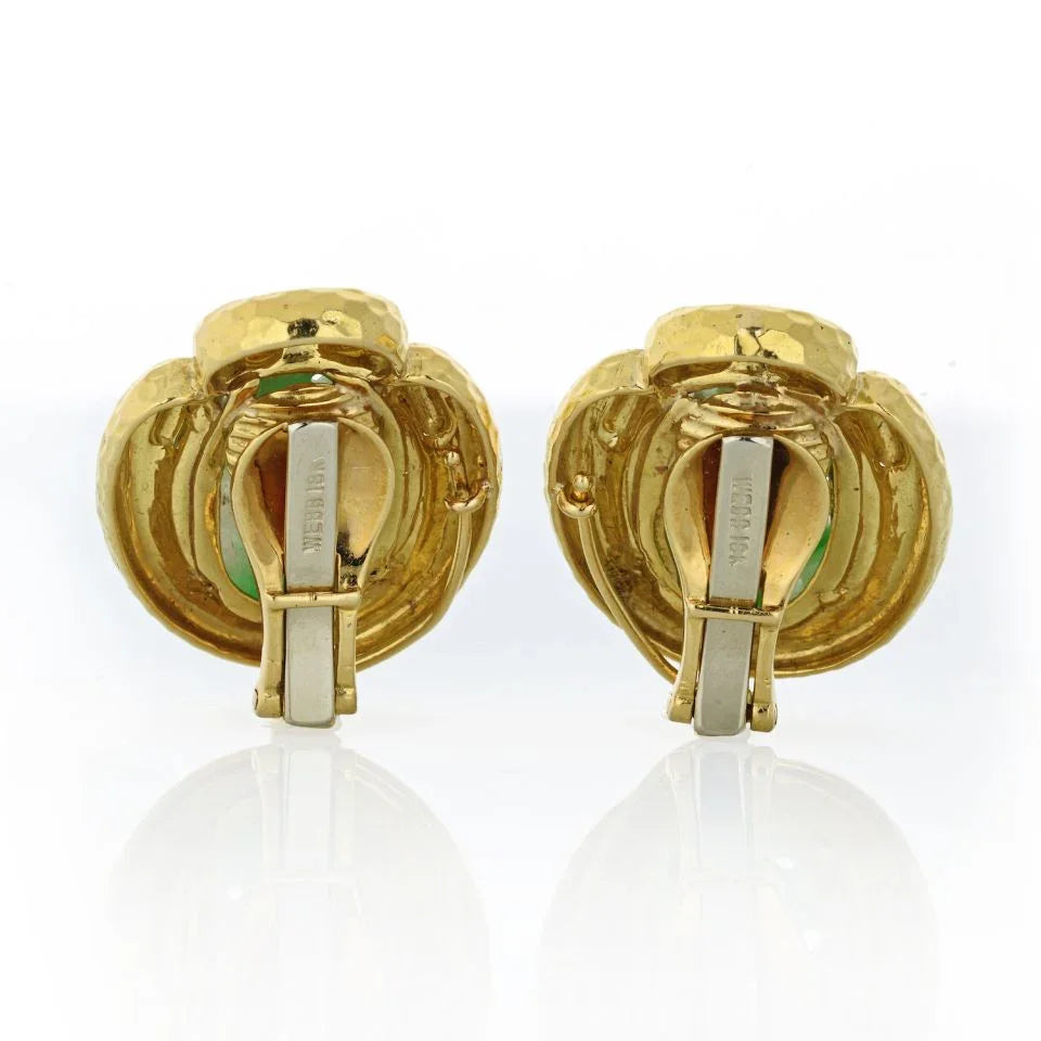 David Webb 18K Yellow Gold Carved Jade Clip-On Earrings - The Back Vault