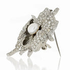 Art Deco Platinum Flower Natural Pearl Diamond 5.00cts Brooch - The Back Vault