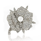 Art Deco Platinum Flower Natural Pearl Diamond 5.00cts Brooch - The Back Vault