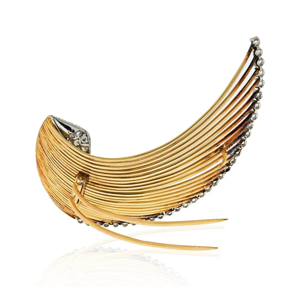 1940's Platinum & 18K Yellow Gold Swoosh 3.00cts Diamond Wire Brooch - The Back Vault