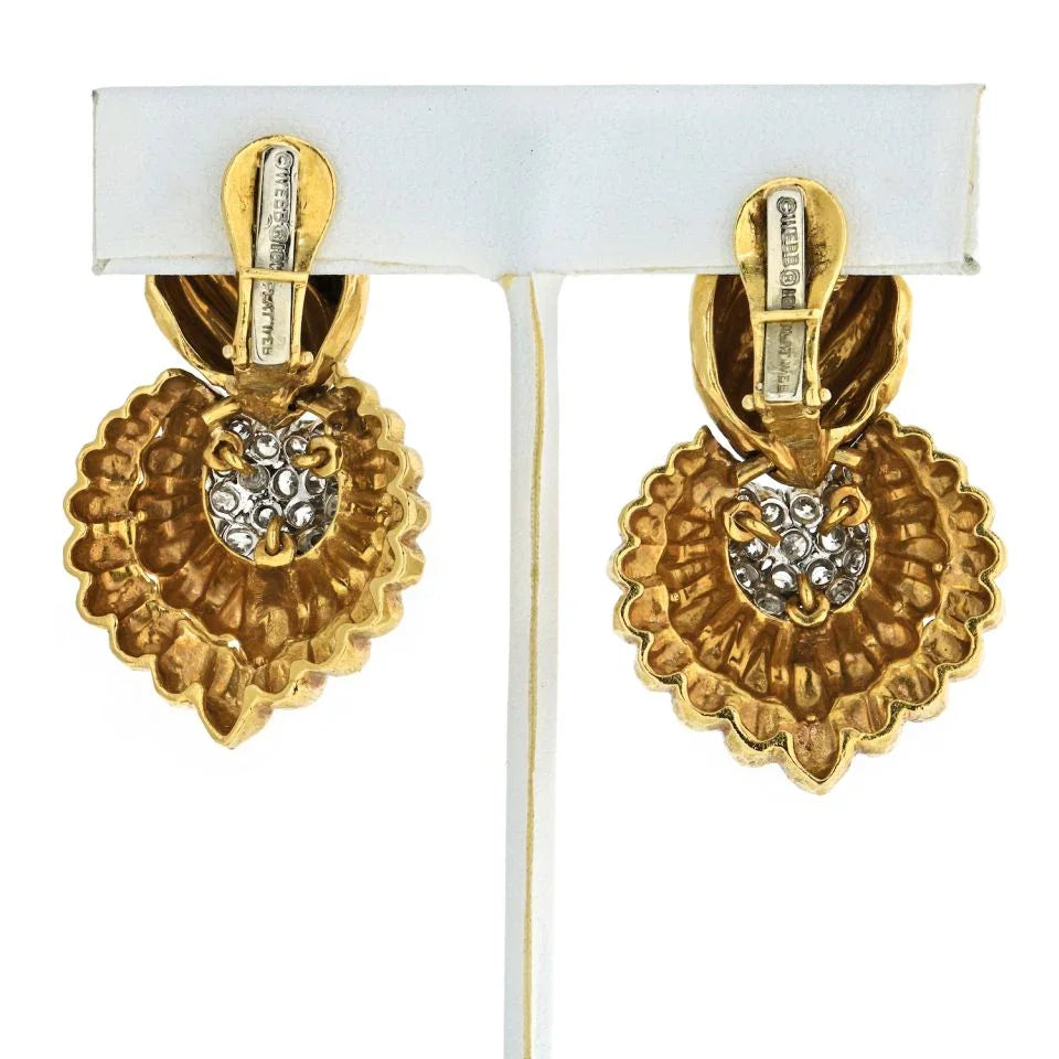 David Webb Hammered Platinum & 18K Yellow Gold Door Knocker Diamond 7.00cts Earrings - The Back Vault