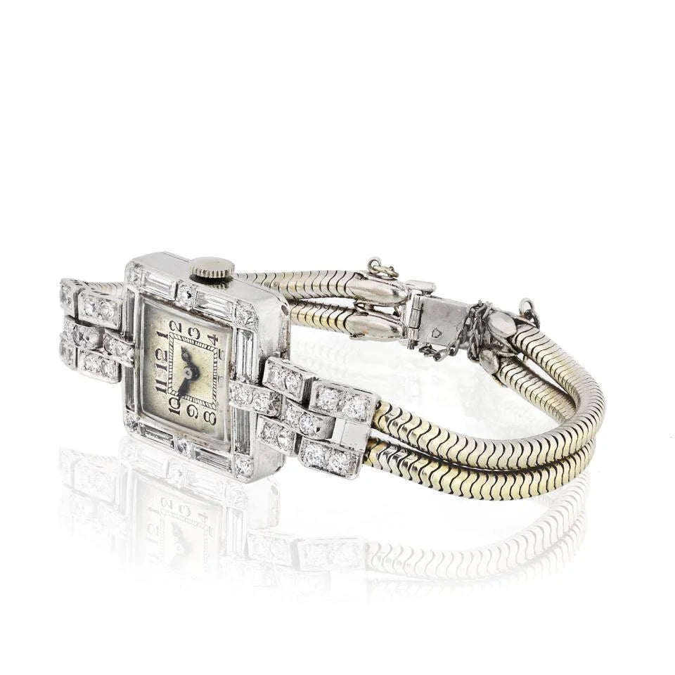 1920's Platinum Art Deco 5.86cts Diamond Watch - The Back Vault