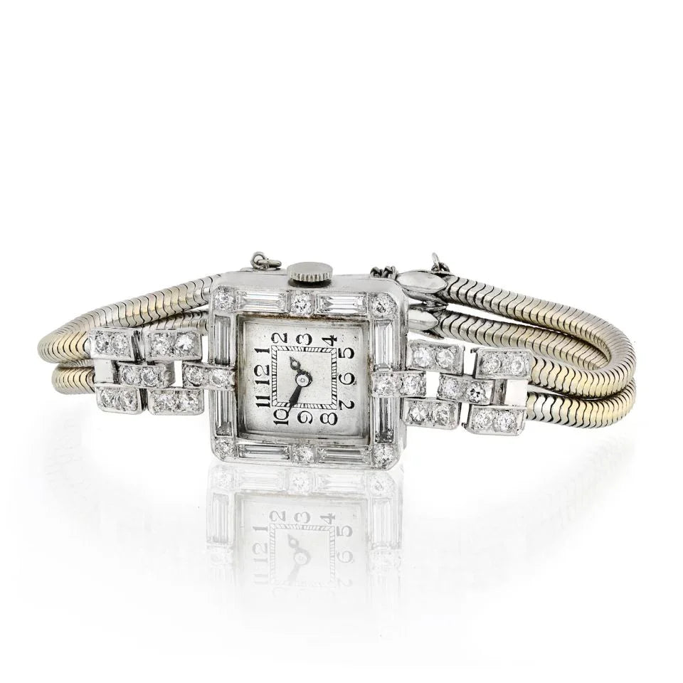 1920's Platinum Art Deco 5.86cts Diamond Watch - The Back Vault
