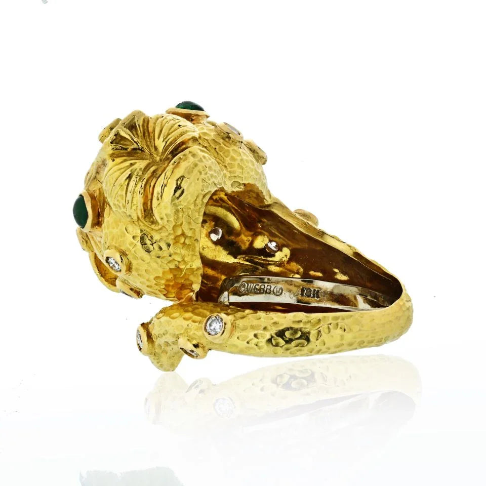 David Webb Leopard 18K Yellow Gold Green Emeralds, Diamonds Ring - The Back Vault