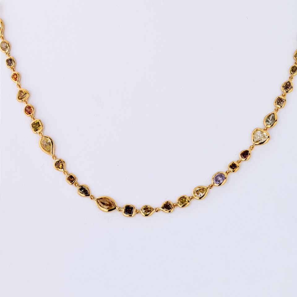 FancyColor 18K Yellow Gold 10.50cts 17 Inches Fancy Color Diamonds by the Yard Necklace