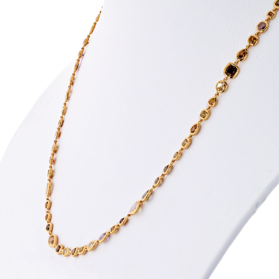FancyColor 18K Yellow Gold 10.50cts 17 Inches Fancy Color Diamonds by the Yard Necklace
