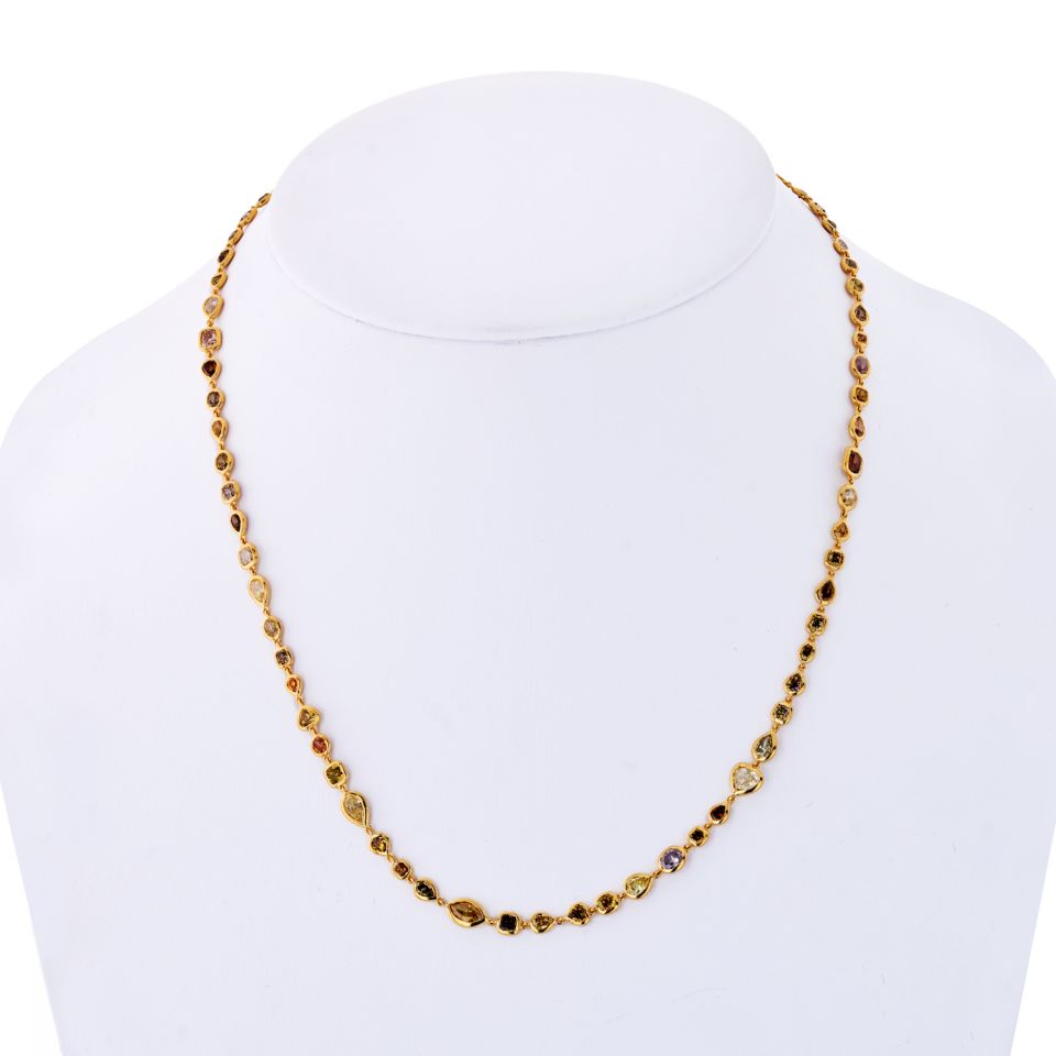 FancyColor 18K Yellow Gold 10.50cts 17 Inches Fancy Color Diamonds by the Yard Necklace