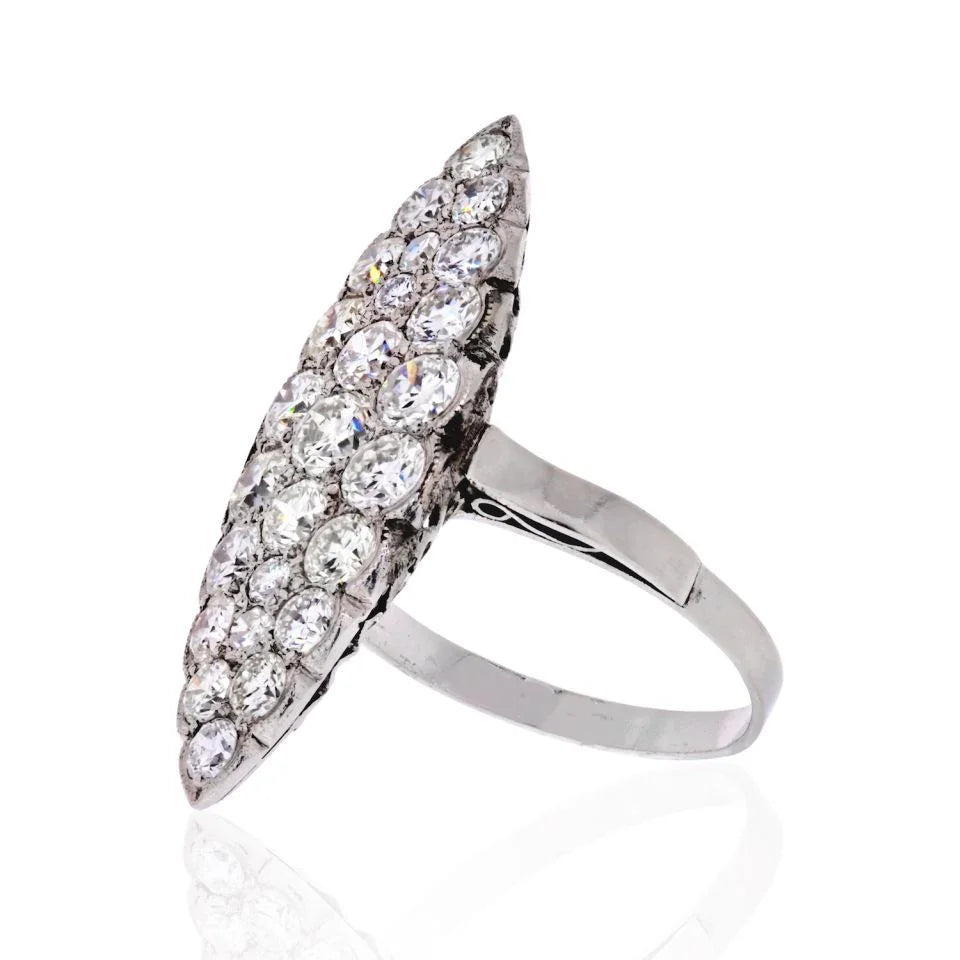 Navette Platinum 3.75 Carat Round Cut Diamond Ring - The Back Vault