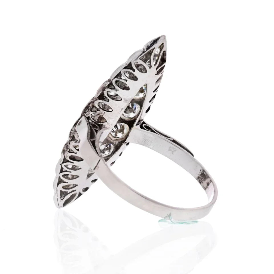 Navette Platinum 3.75 Carat Round Cut Diamond Ring - The Back Vault