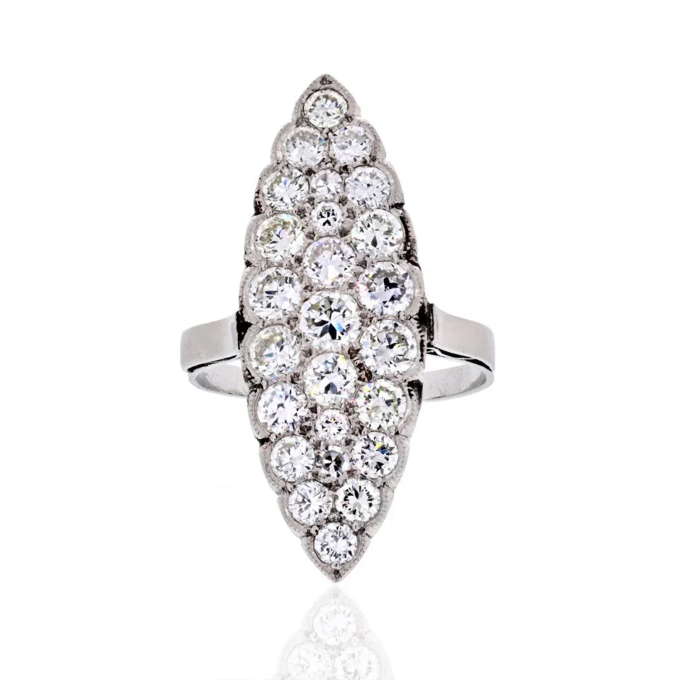 Navette Platinum 3.75 Carat Round Cut Diamond Ring - The Back Vault