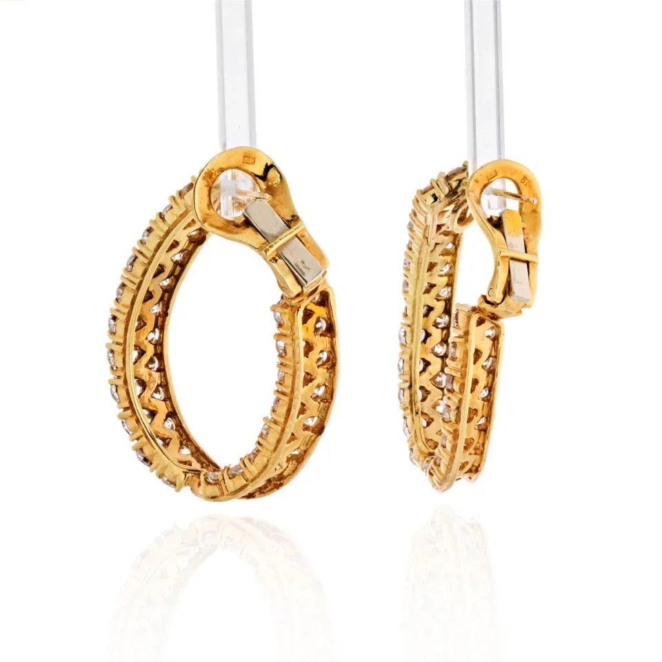 10.00 Carat Inside And Out 18K Yellow Gold Diamond Hoop Earrings - The Back Vault