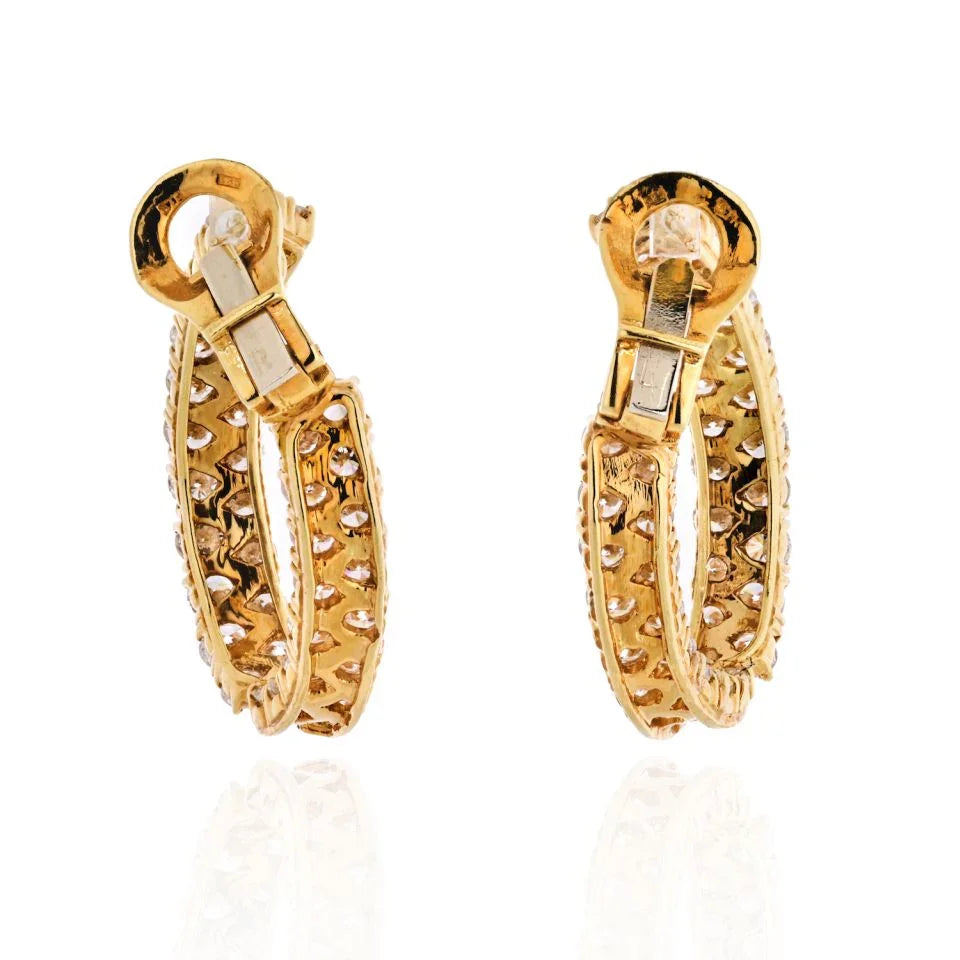10.00 Carat Inside And Out 18K Yellow Gold Diamond Hoop Earrings - The Back Vault