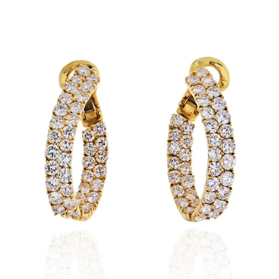 10.00 Carat Inside And Out 18K Yellow Gold Diamond Hoop Earrings - The Back Vault