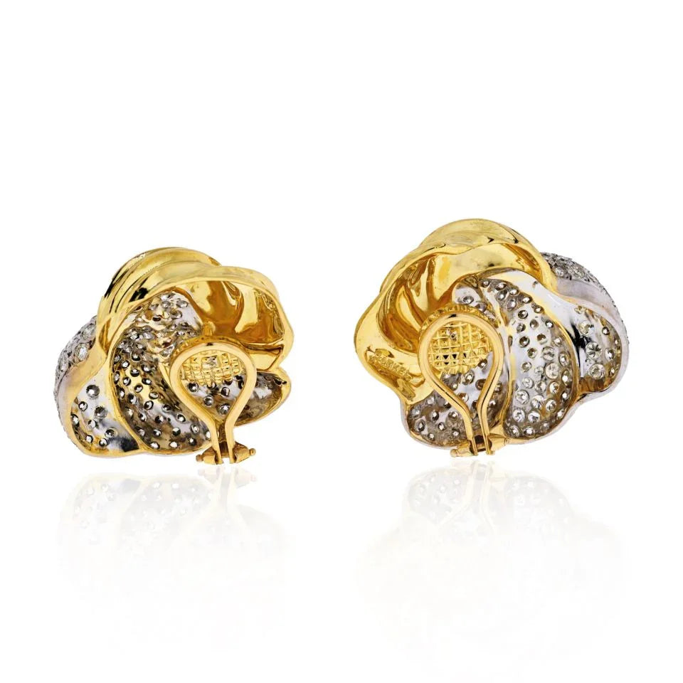 18K Two Tone 9.50 carat Large Fluted Estate Diamond Clip Earrings - The Back Vault