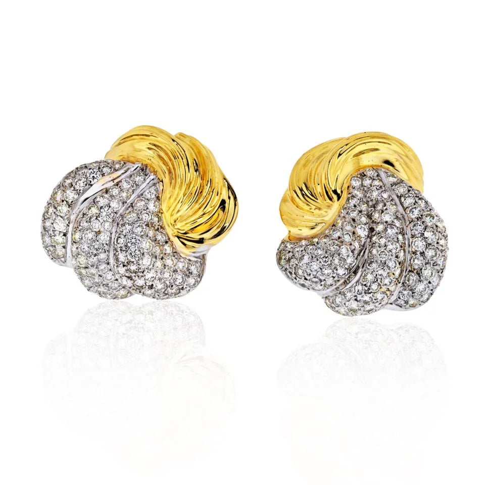 18K Two Tone 9.50 carat Large Fluted Estate Diamond Clip Earrings - The Back Vault
