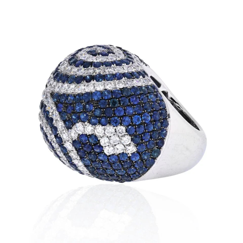18K White Gold Sapphire And Diamond Large Dome Pave Ring - The Back Vault