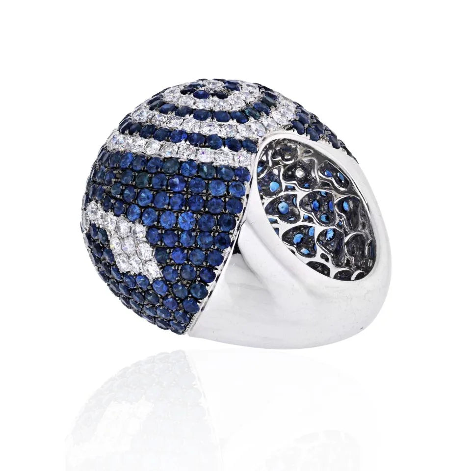 18K White Gold Sapphire And Diamond Large Dome Pave Ring - The Back Vault