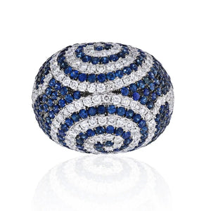 18K White Gold Sapphire And Diamond Large Dome Pave Ring