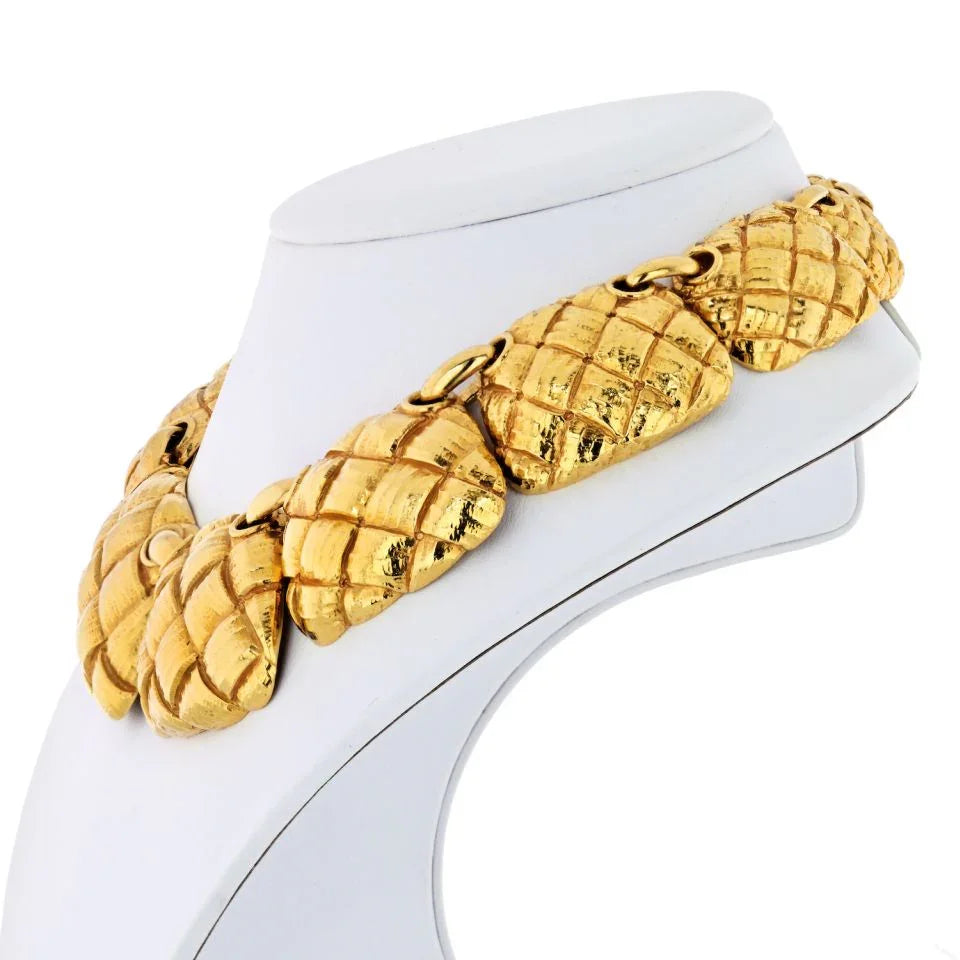 David Webb 18K Yellow Gold Bib Style Basket Weave Necklace - The Back Vault