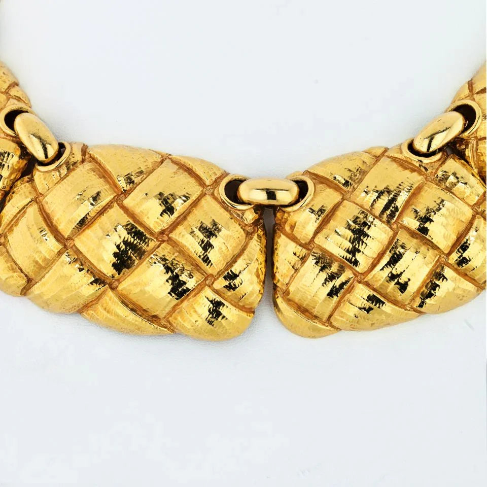 David Webb 18K Yellow Gold Bib Style Basket Weave Necklace - The Back Vault