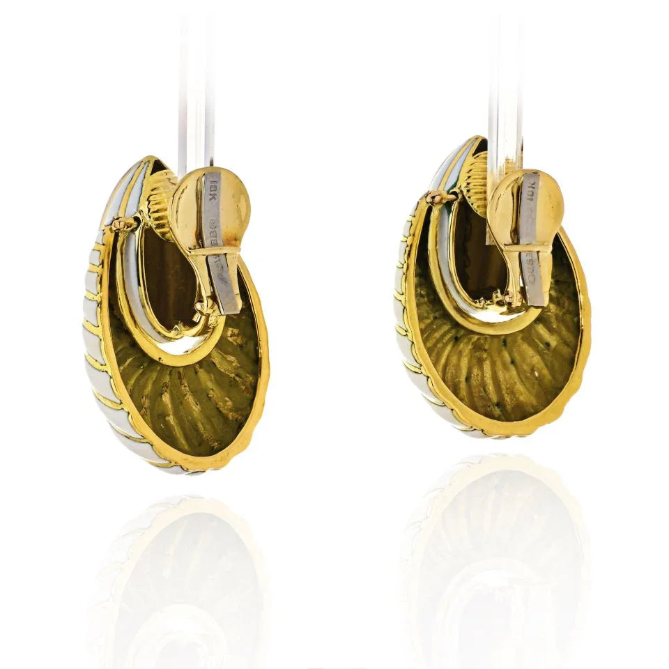 David Webb 18K Yellow Gold White Enamel Door Knockers Earrings - The Back Vault
