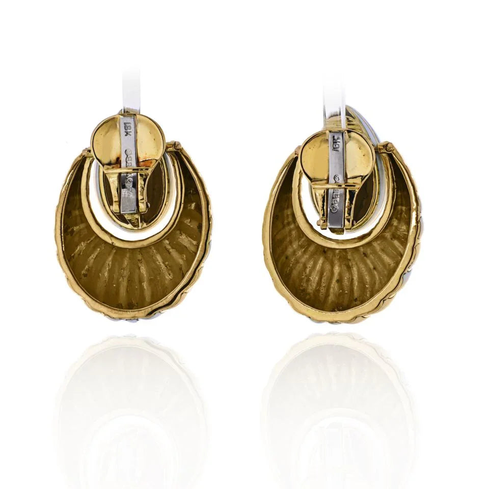 David Webb 18K Yellow Gold White Enamel Door Knockers Earrings - The Back Vault
